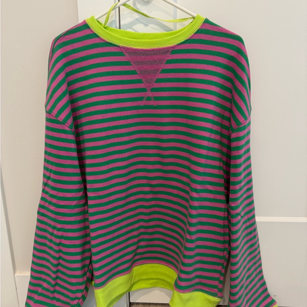 Free People Pink and Green Striped Long Sleeve Top